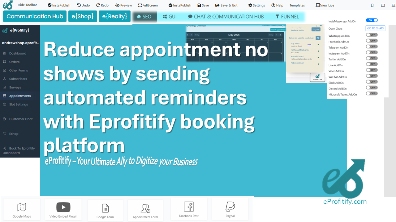 Reduce appointment no shows by sending automated reminders with Eprofitify booking platform